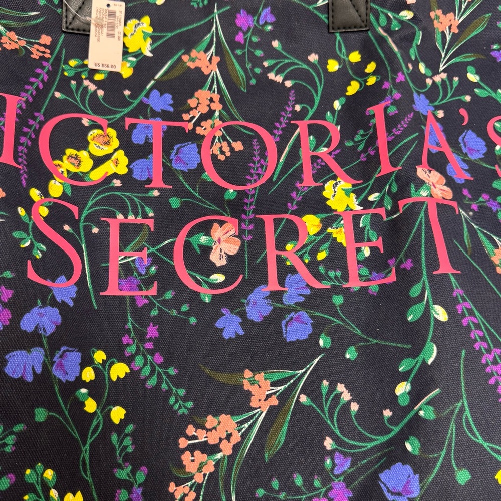 Victoria's Secret Black Tote with Floral‎ Design - Picture 8 of 15